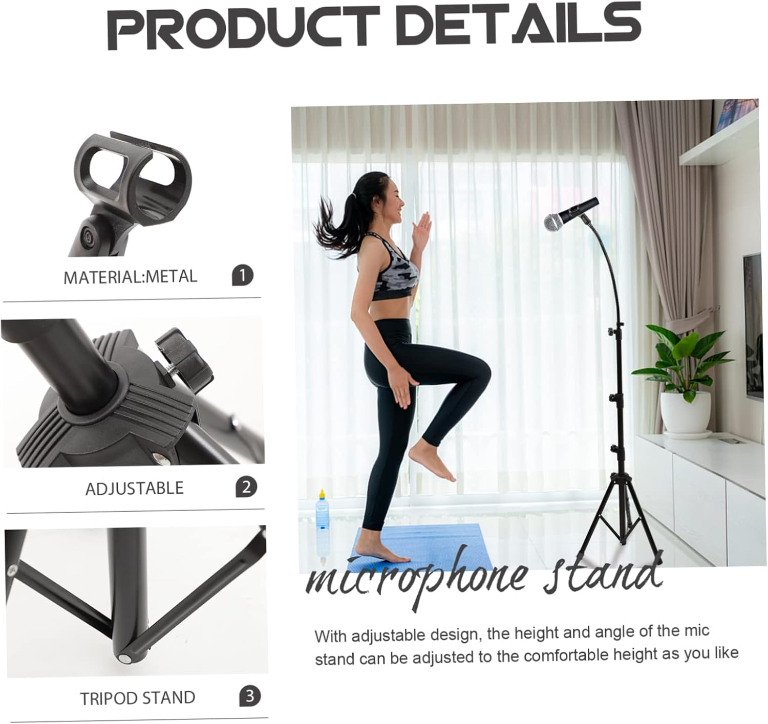 Toyvian Mic Stand Clip Tripod Microphone Rack Standing Holder for Stage Live Performance