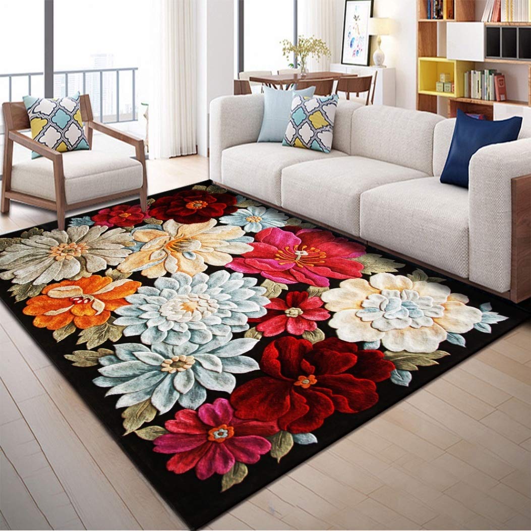 Amazon | じゅうたん カーペット マット ラグマット ラグカーペット 花 