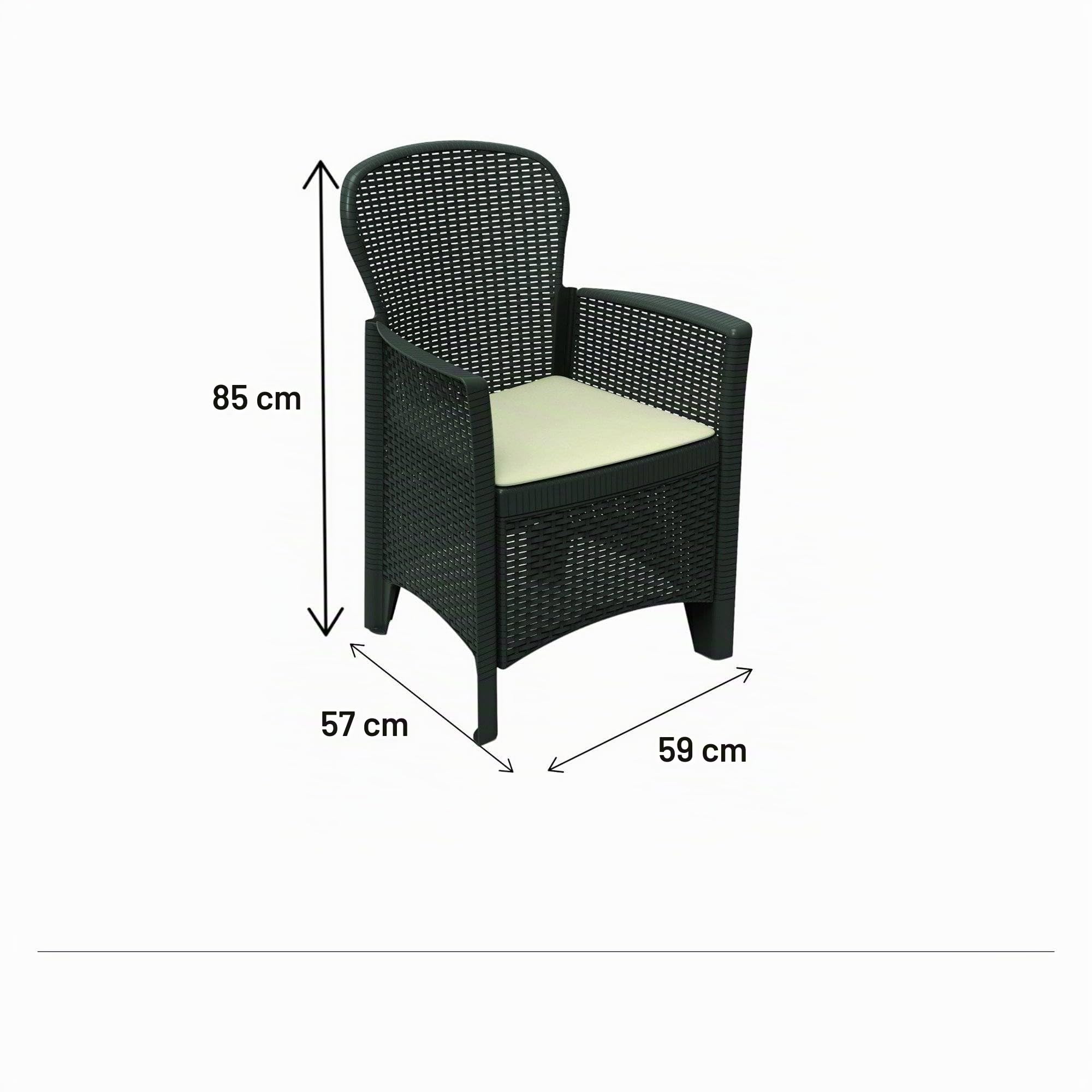 Dmora - Sedia da esterno Como, Seduta da giardino, Poltrona outdoor effetto rattan, 100% Made in Italy, 59x57h85 cm, Antracite