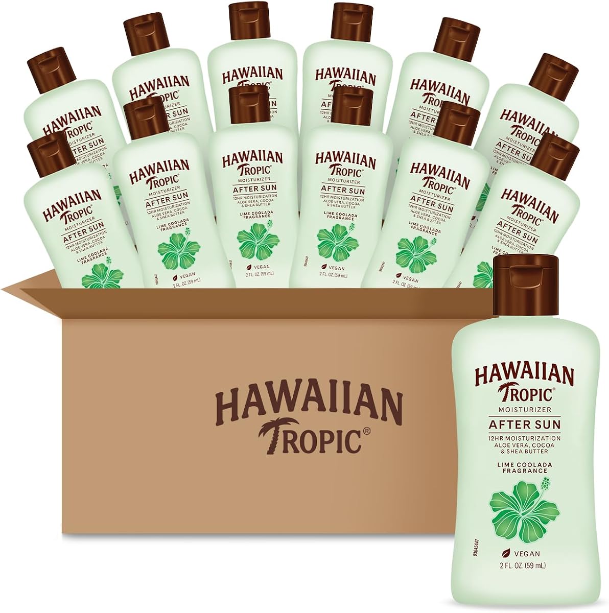 Hawaiian Tropic After Sun Lotion Lime Coolada Case, 12 mini bottles | After Sun Care Travel Essentials, Aloe Vera Lotion, 2 fl oz each (Pack of 12)