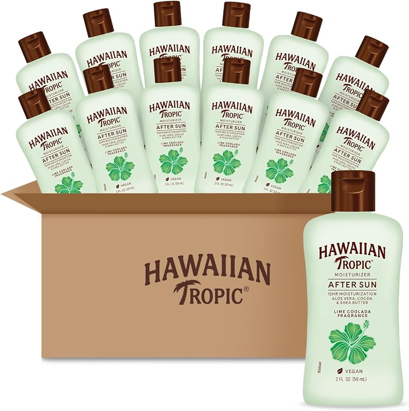 Hawaiian Tropic After Sun Lotion Lime Coolada Case, 12 mini bottles | After Sun Care Travel Essentials, Aloe Vera Lotion, 2 fl oz each (Pack of 12)
