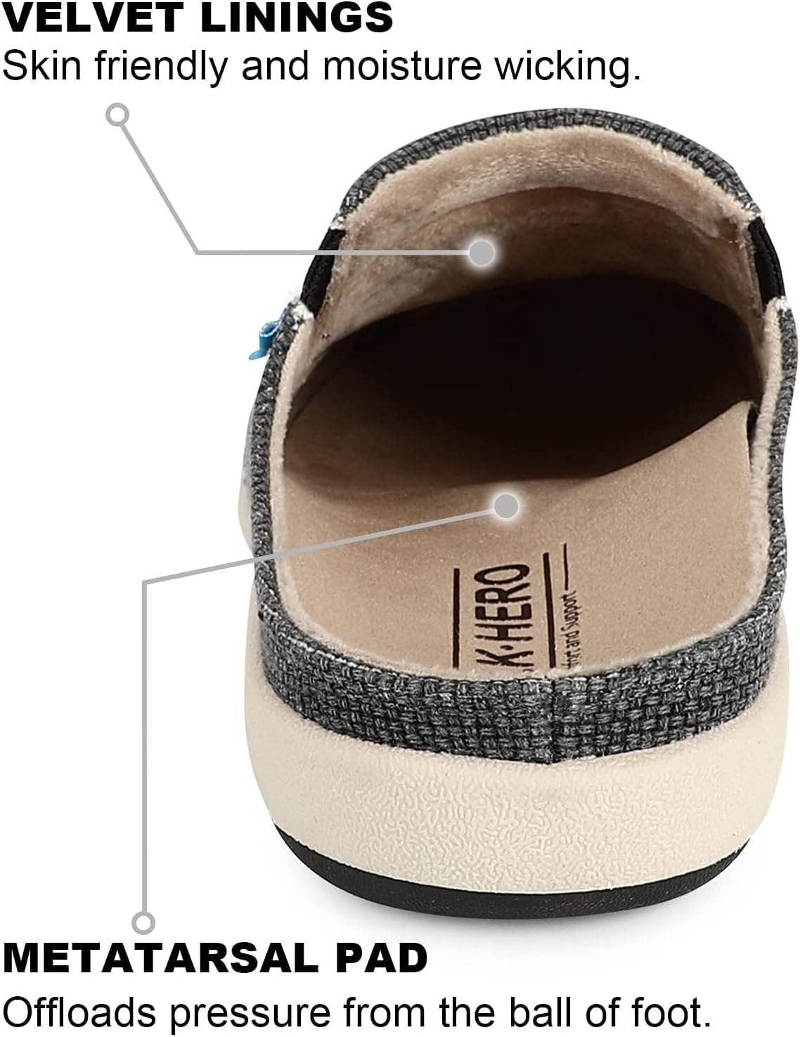 Womens Slippers with Arch Support, Walkhero House Orthopedic Slippers for Women with Suede Insole and Velvet Lining, Slip on Clog Indoor Outdoor House Shoes with Anti-Skid Rubber Sole - Image 3