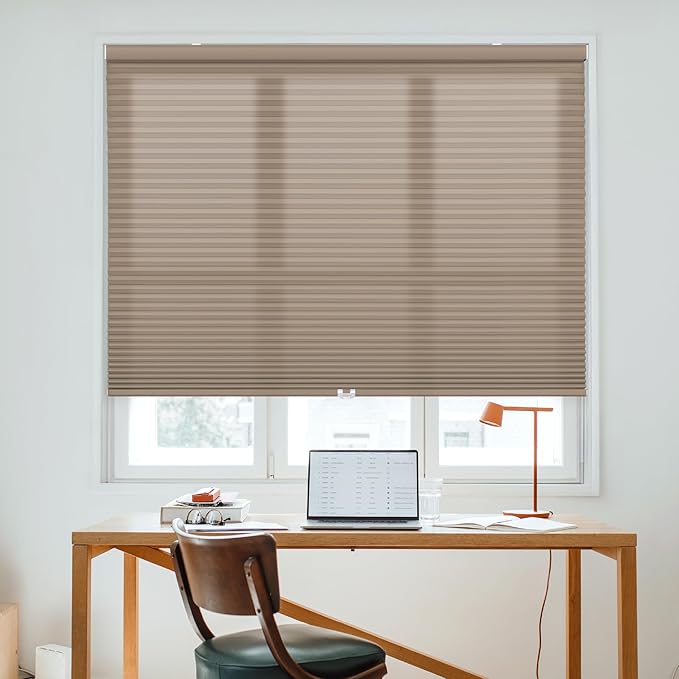 DEZ FURNISHINGS Cordless 1.5" Light Filtering Cellular Shade, 32" W x 64" H, Latte