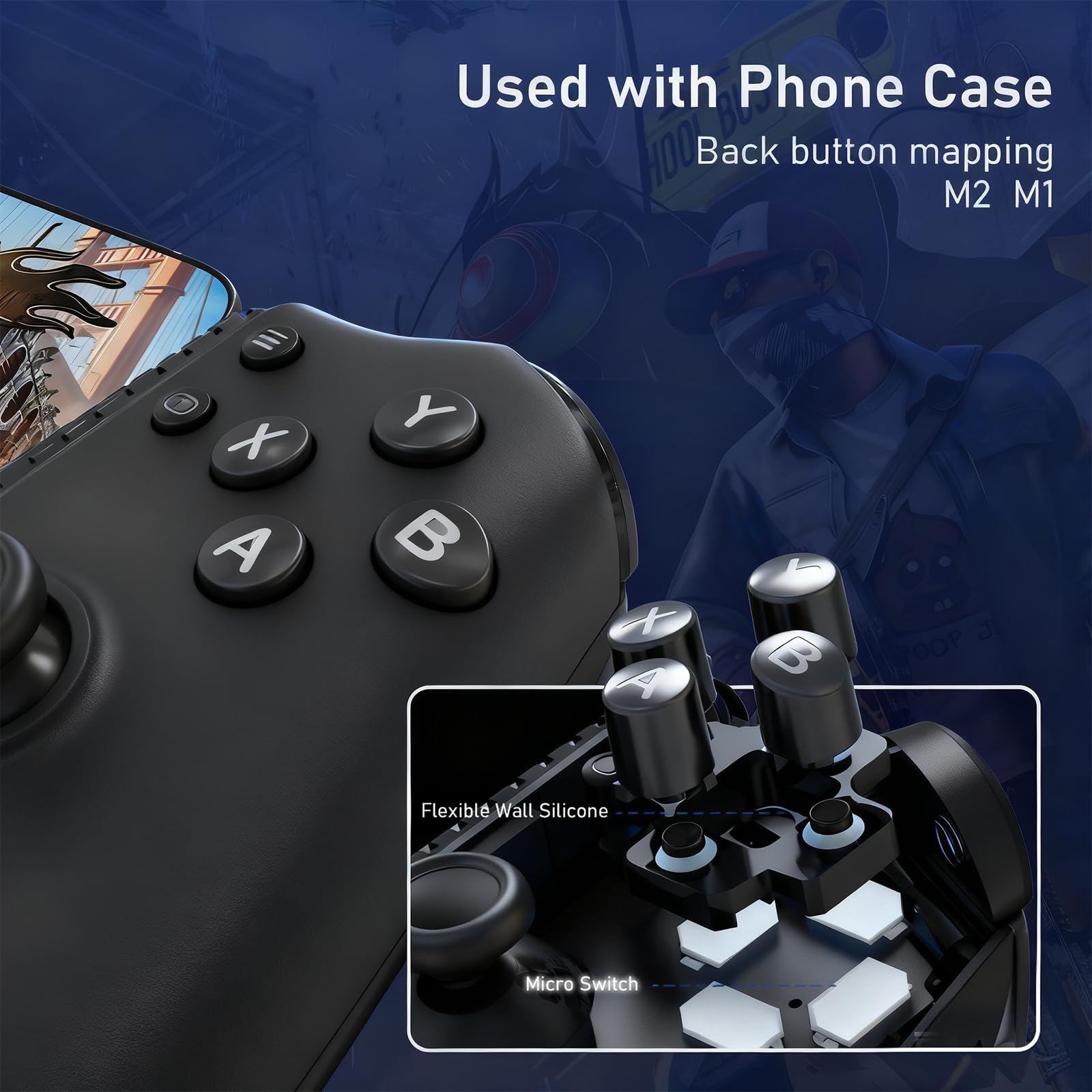 Shiptree Controller telefono per Android/iPhone, controller per smartphone con controller effetto Hall, vibrazione, Bluetooth, pulsanti semi-meccanici, USB-C, compatibile con Xbox, Minecraft, nero