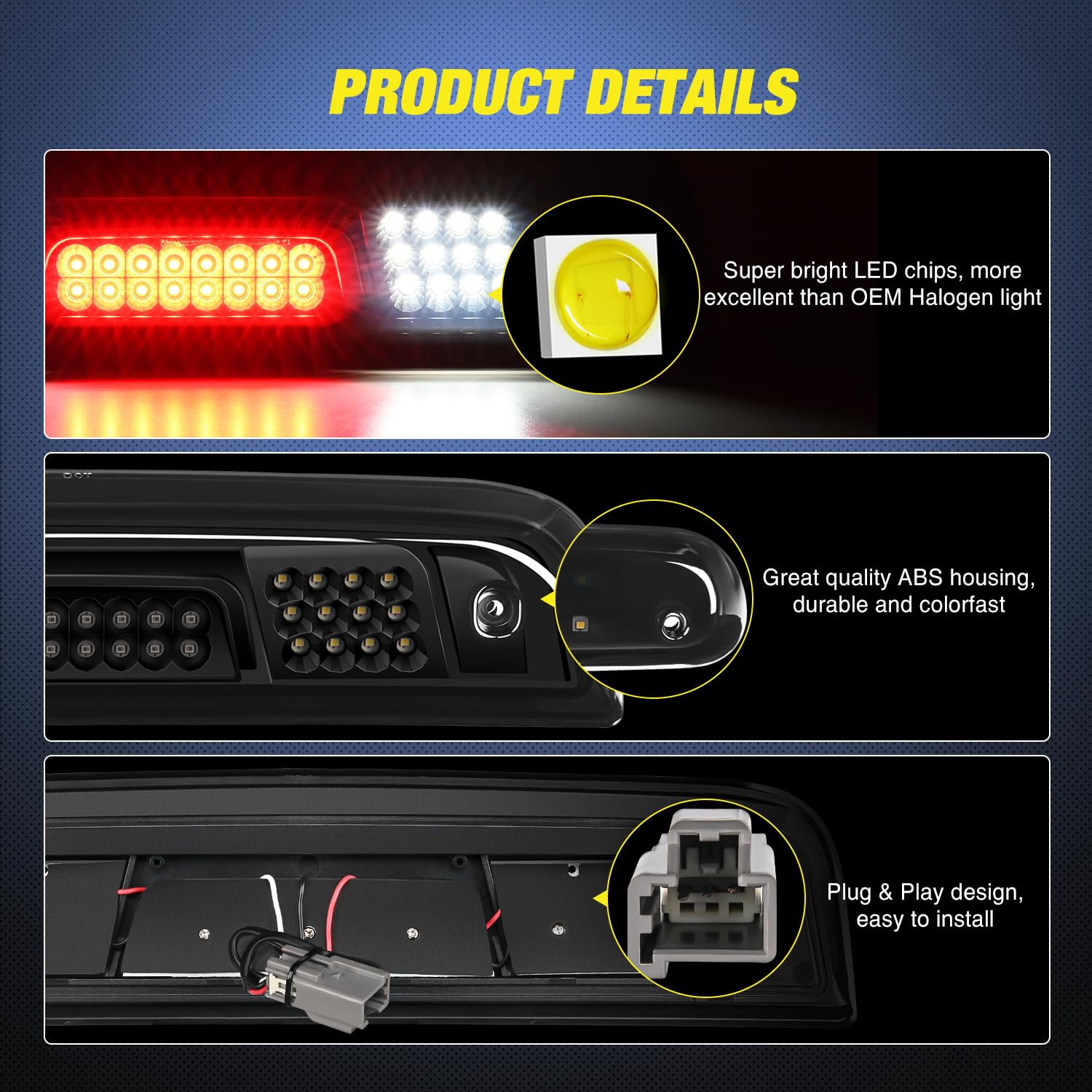 Nilight Third Brake Light High Mount 3rd Stop Reverse Cargo LED Lighting for Chevy Silverado GMC Sierra 1500 2500 3500HD 2014-2018 Pickup Truck Rear Cab Center Tail Lights