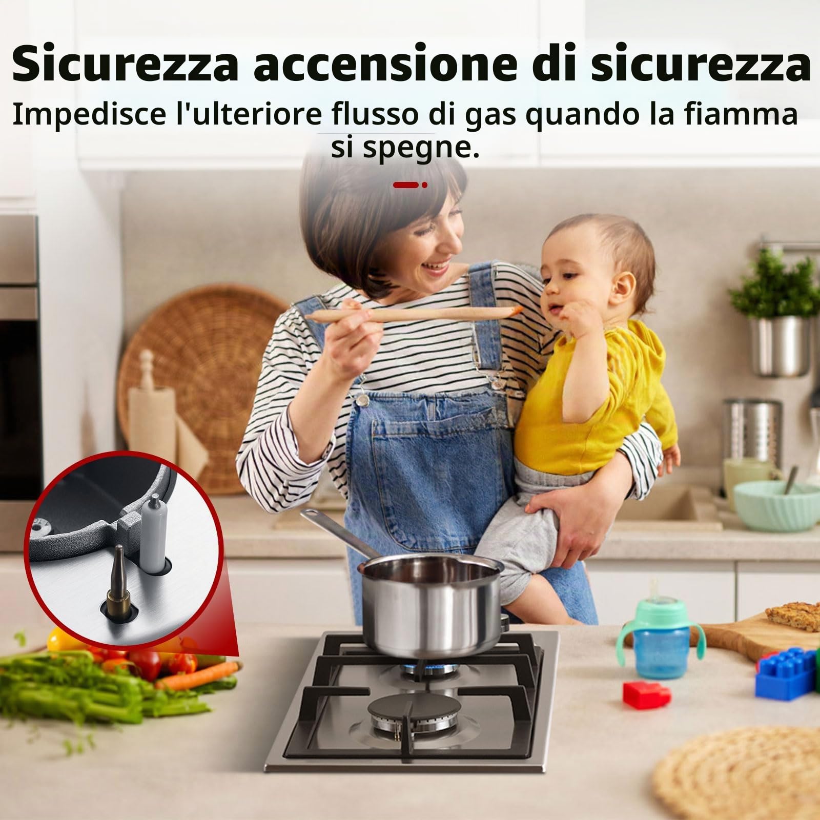 GASLAND GH30SF piano cottura a gas da incasso in acciaio inossidabile, 2 fuochi, 30 cm piano cottura a gas autonomo da incasso, fornello a gas butano da 4200 watt, GPL/gas naturale