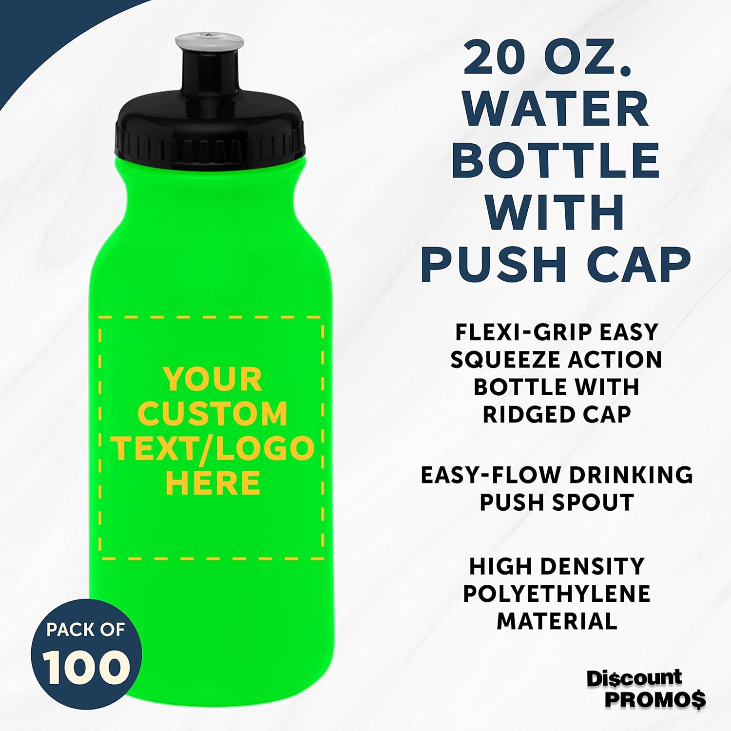 DISCOUNT PROMOS Custom 20 oz. Water Bottles with Push Cap Set of 100, Personalized Bulk Pack - Perfect for Gym, Hiking, Camping, Outdoor Sports - Neon Green - Image 3