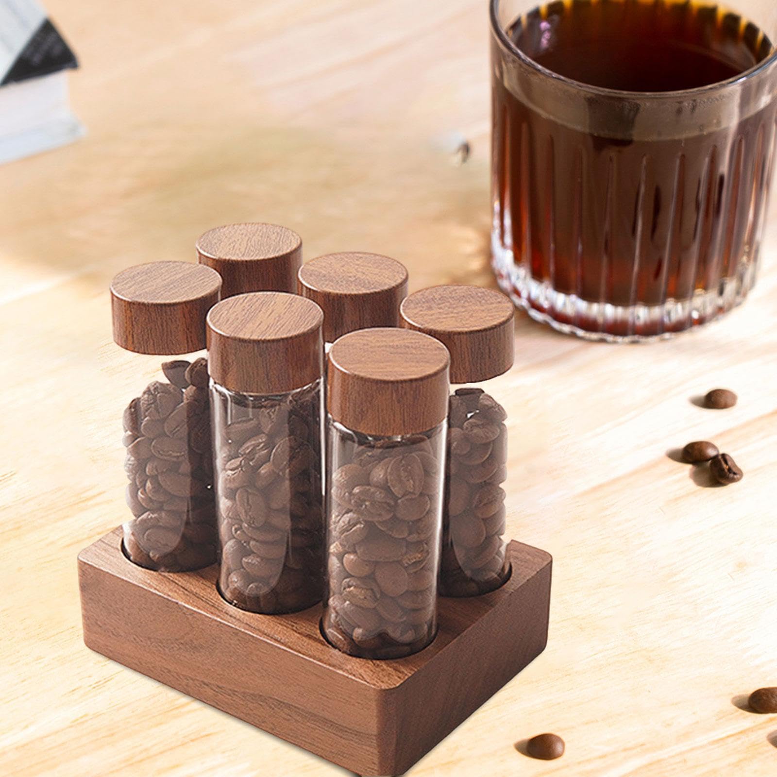 Kaffeebohnen Reagenzgläser, Kaffeebohnen Röhrchen, Flasche, Kanister, Holzhalter, Ständer, Kaffeebohnen Aufbewahrungsröhrchen für Café, Einzelhandel, 17 g