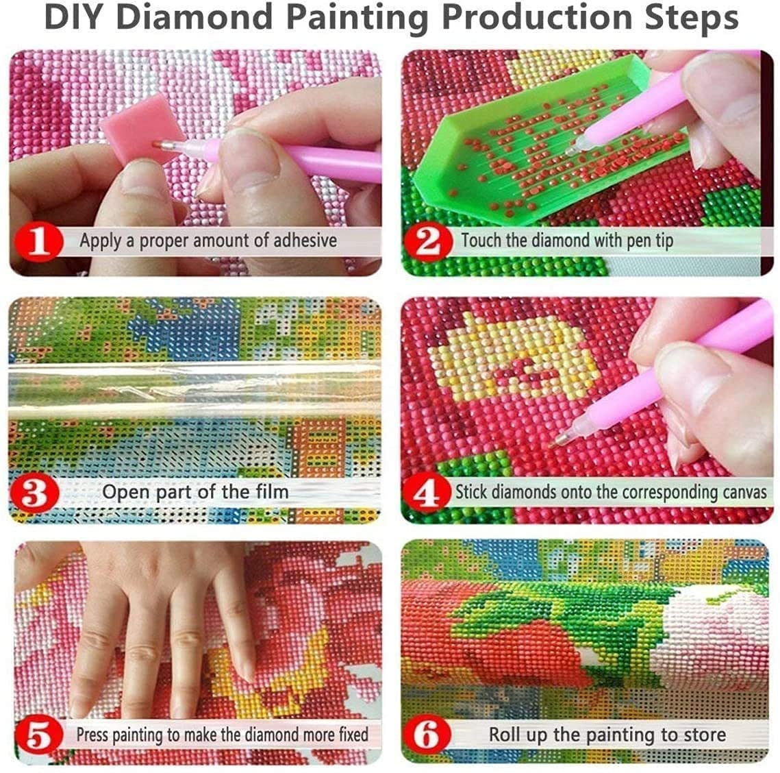 Kit Pittura Diamante 5D Fai Da Te - 4 Set Complet Con Strass, Tela, Penna E Vassoio, Decorazione Per Pareti E Casa - 4
