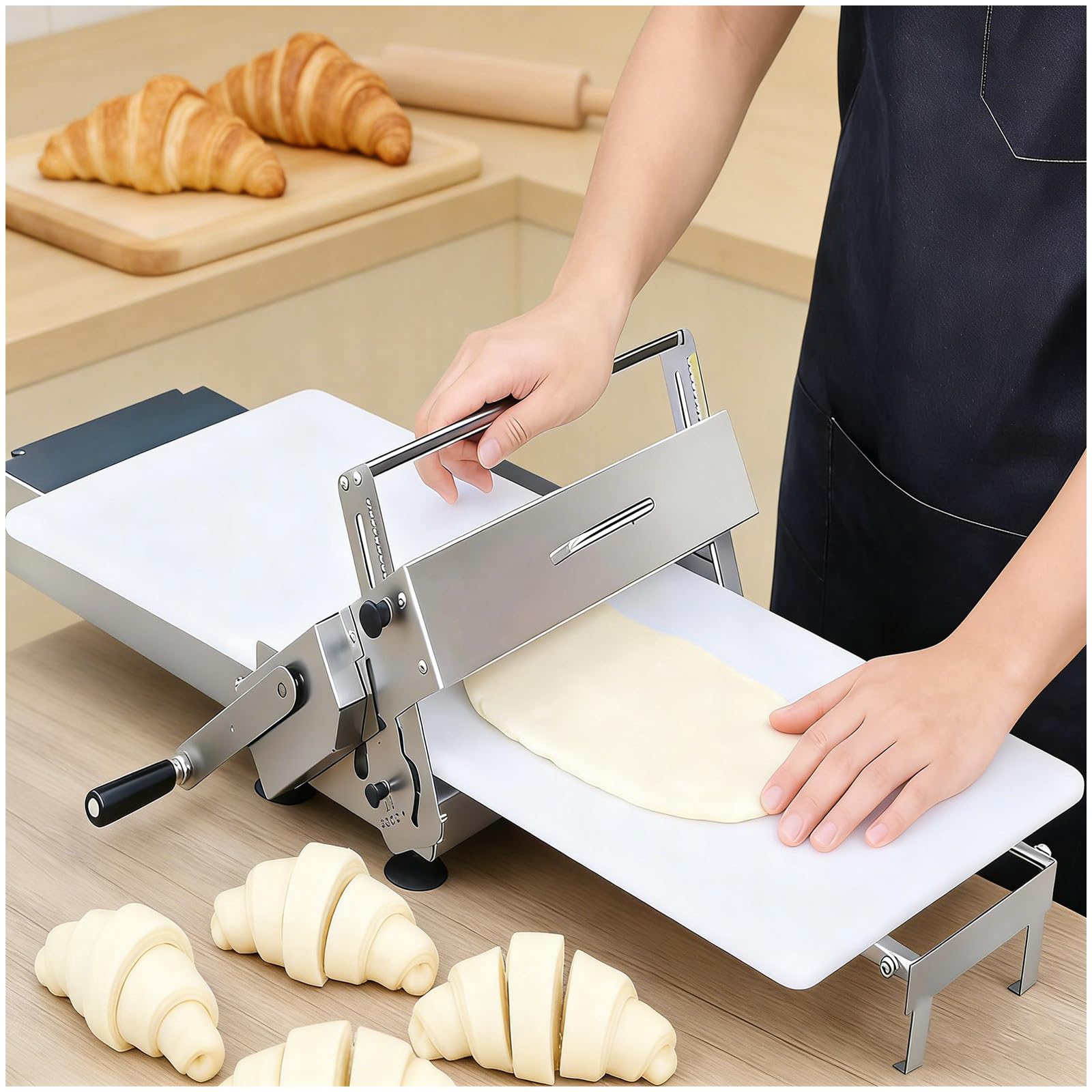 Sfogliatrice Commerciale, Macchina Manuale per Pasta Sfoglia Pieghevole per Croissant, Cucine Domestiche, Spessore Regolabile 0-25 mm A400