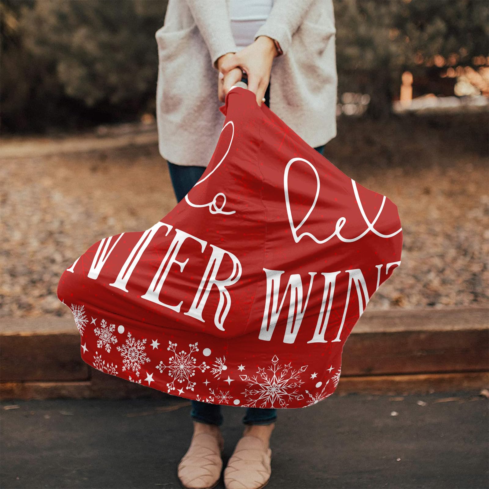 Nursing Cover for Breastfeeding Scarf, Hello Winter Snowflake Red Baby Car Covers Super Soft Multi Use for Canopy Shopping Cart Cover Blanket Stroller Cover