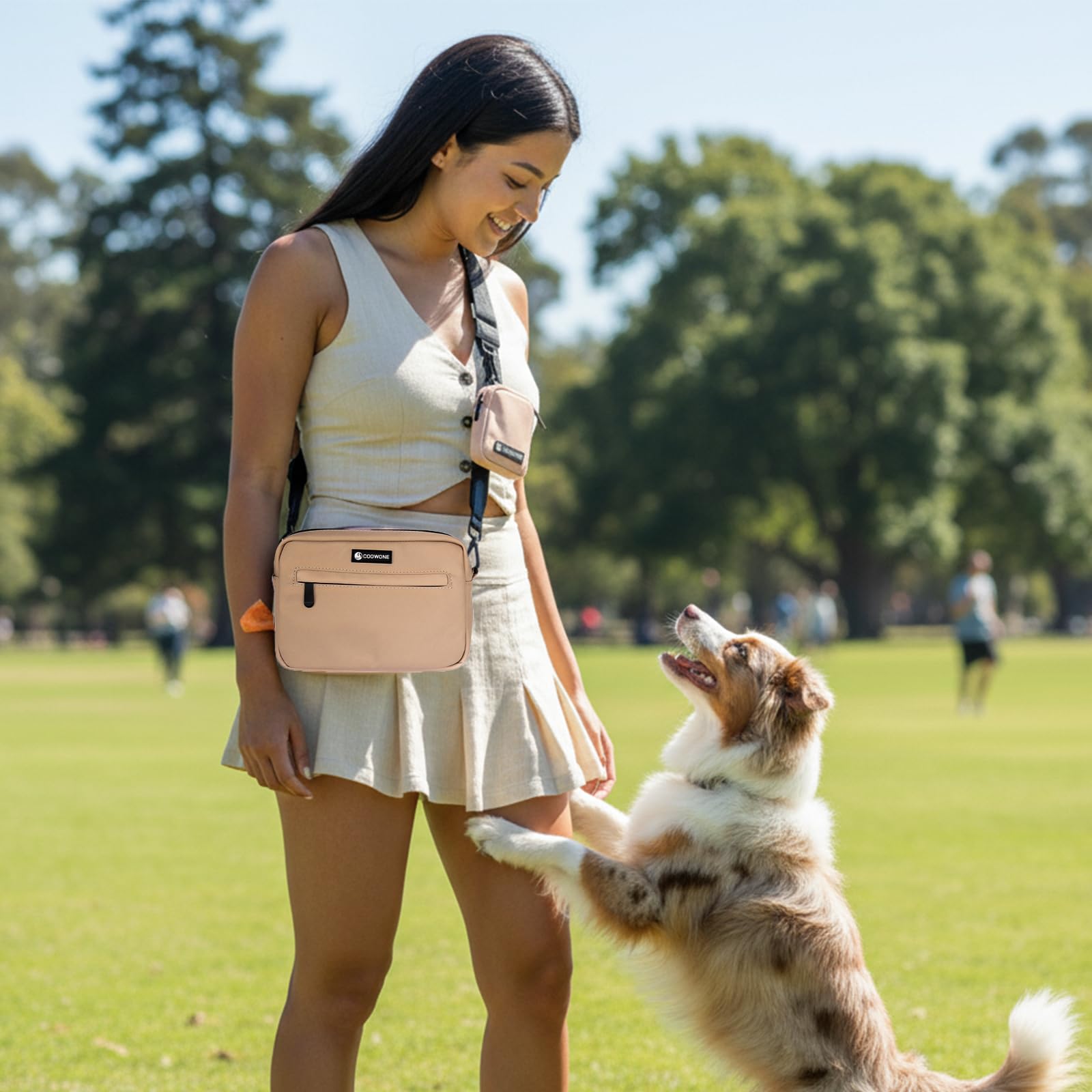 Borsa impermeabile per cani, borsa per cani per addestramento del cane, dispenser di sacchetti integrato, borsa a tracolla regolabile (caffè)