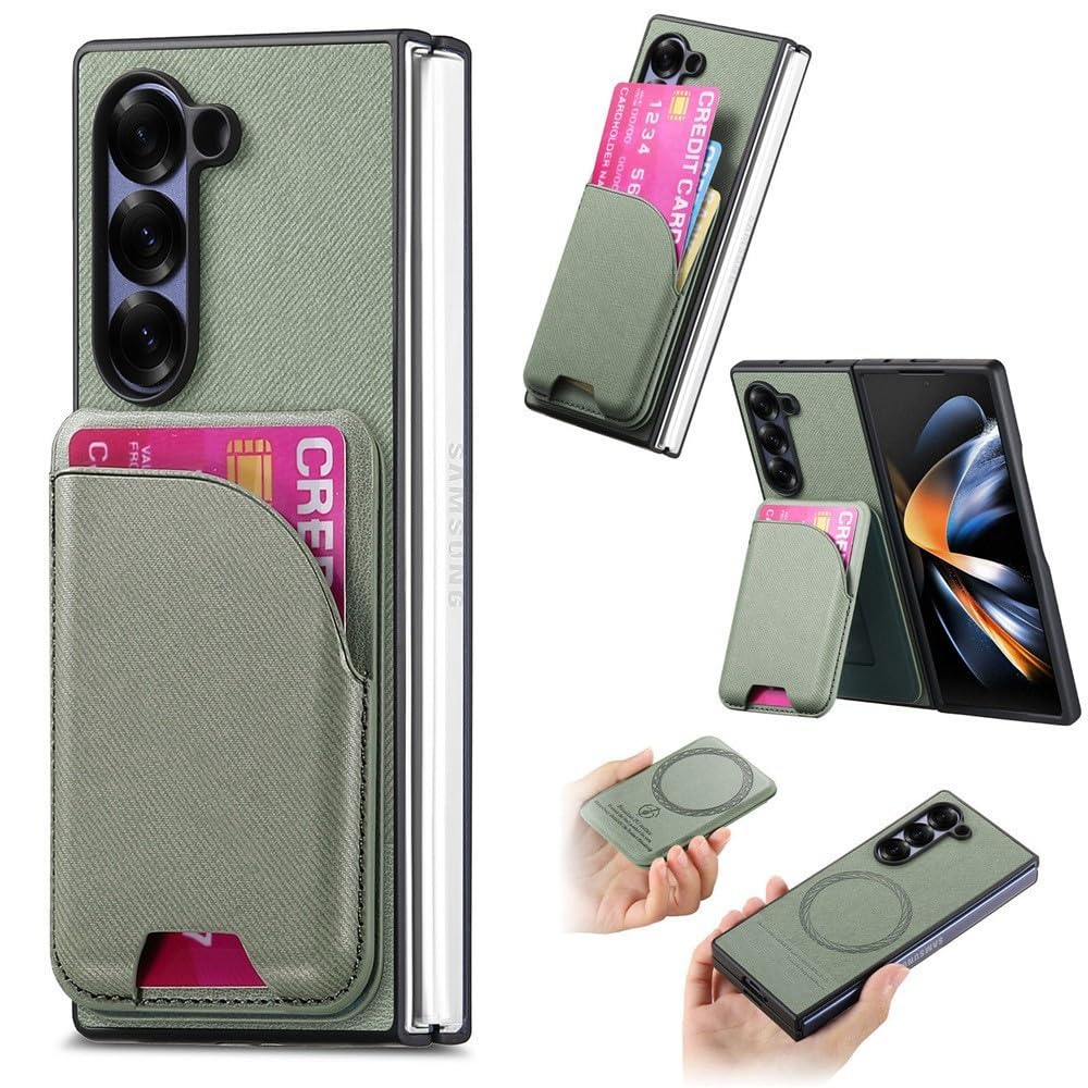 Generic Custodia compatibile con Samsung Galaxy Z Fold 4 (colore: verde) Custodia a portafoglio magnetica in pelle staccabile in tela rigida