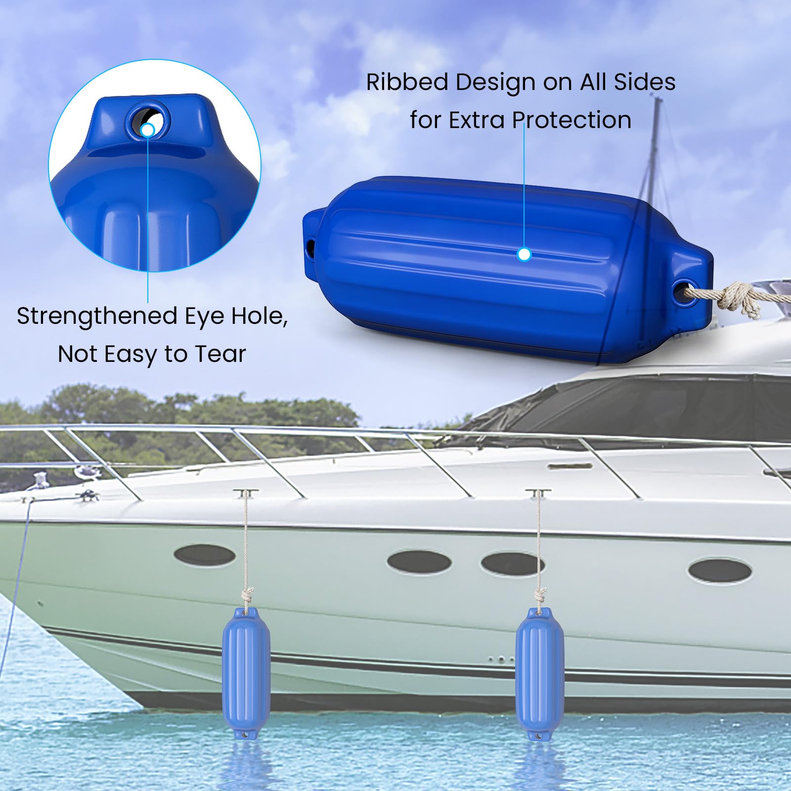HOMASIS Set di 4 Parabordi per Barca Gonfiabili con Doppio Fori, Parabordi Gonfiabili per Imbarcazioni e Yacht, Paraurti Gonfiabile per Barche per Banchine