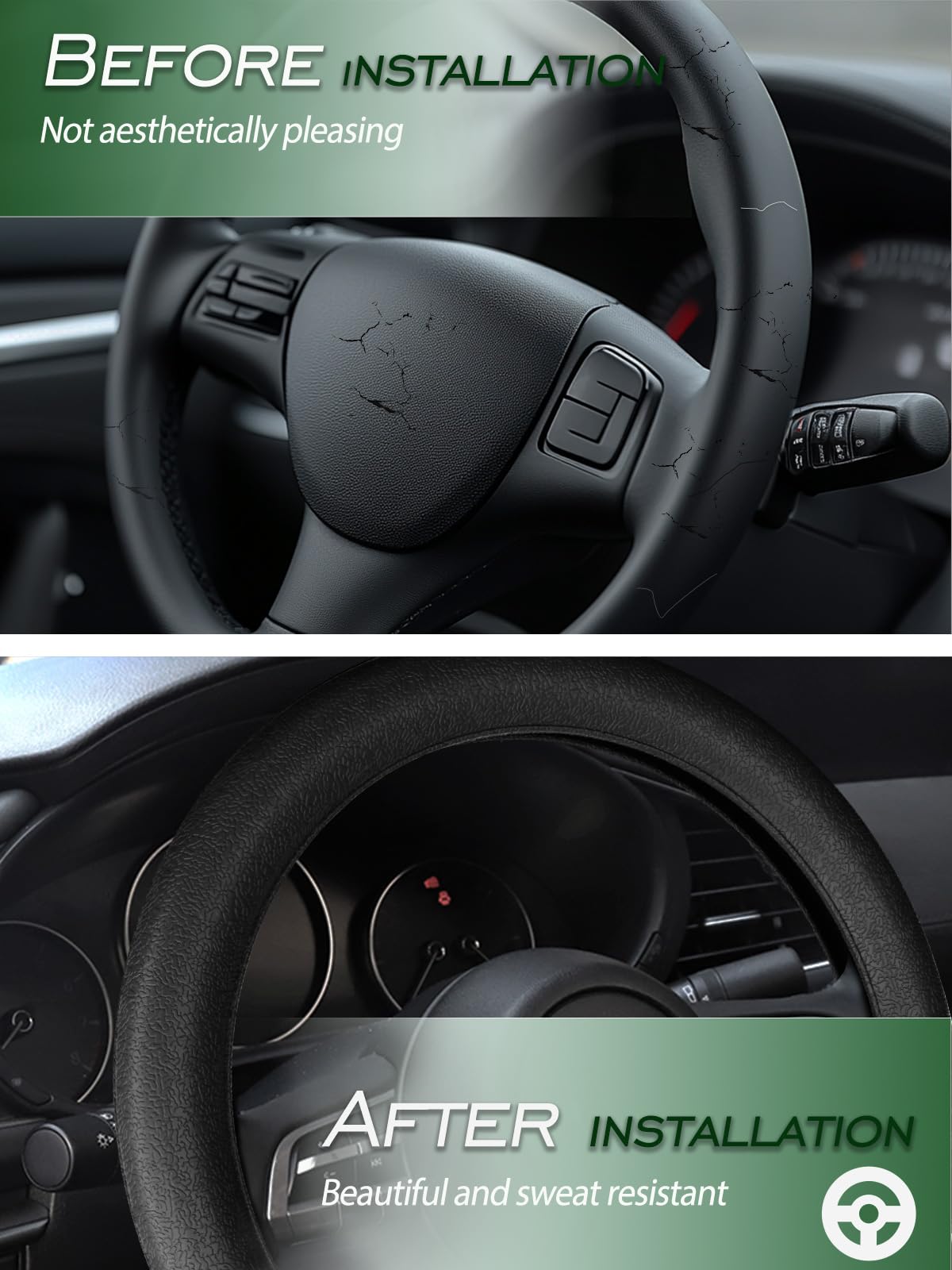 LRITER Car Steering Wheel Cover, Non-Slip Silicone Material, Multiple Color Choices, Universal Auto Parts Steering Wheel Cover, Suitable for Most Cars (Black)