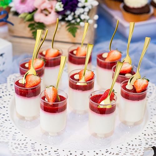 Miniatura 6 de Qeirudu Mini cucharas de plástico dorado de 4 pulgadas, paquete de 100 cucharas desechables de degustación, cucharas de postre pequeñas resistentes