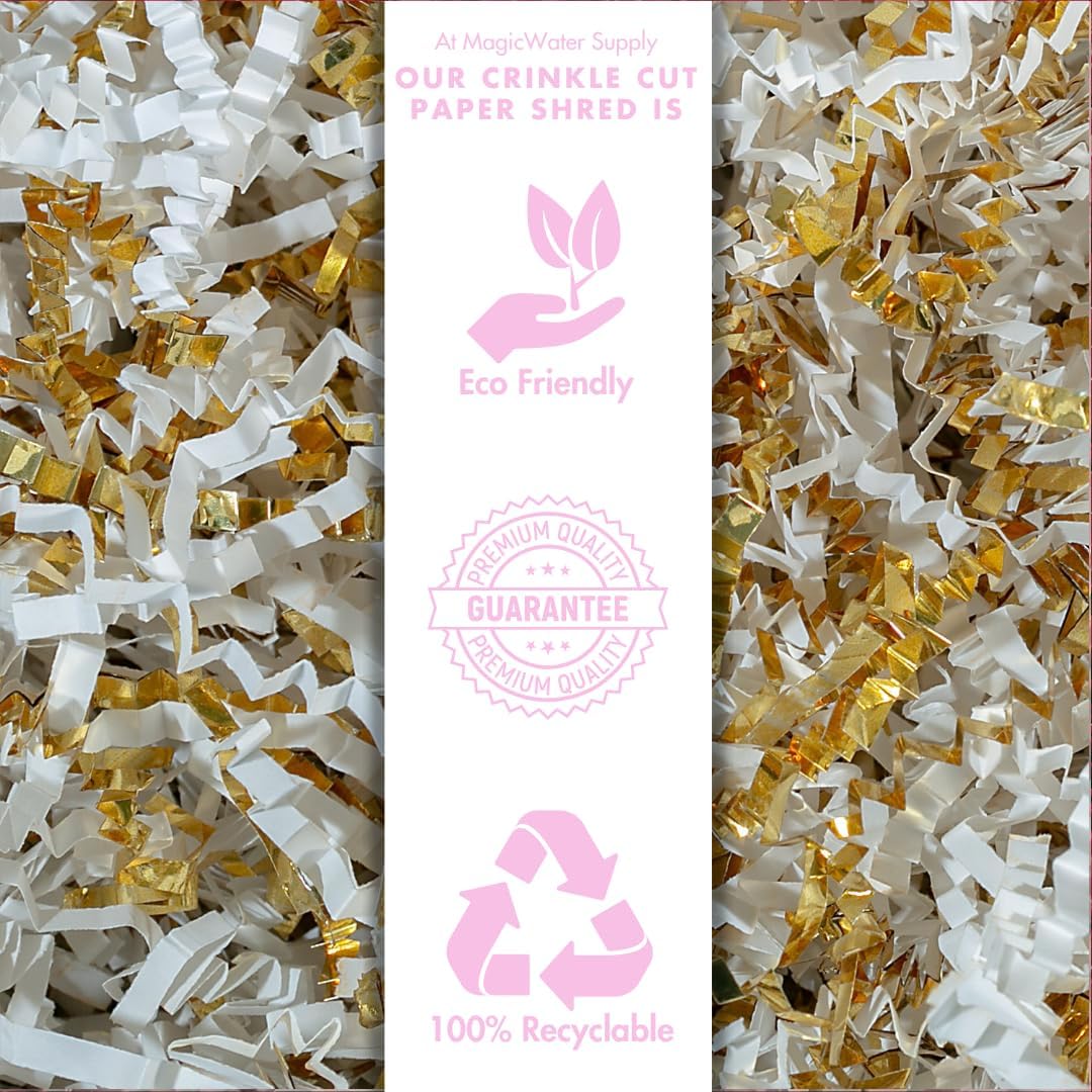 MagicWater Crinkle Cut Paper for Gift Baskets - 2LB - White & Gold - Perfect for Shredded Paper Filler, Basket Filler, Gift Boxes, Bridesmaid Gifts, Christmas Stuffers & More – Ideal for All Occasions - Image 6