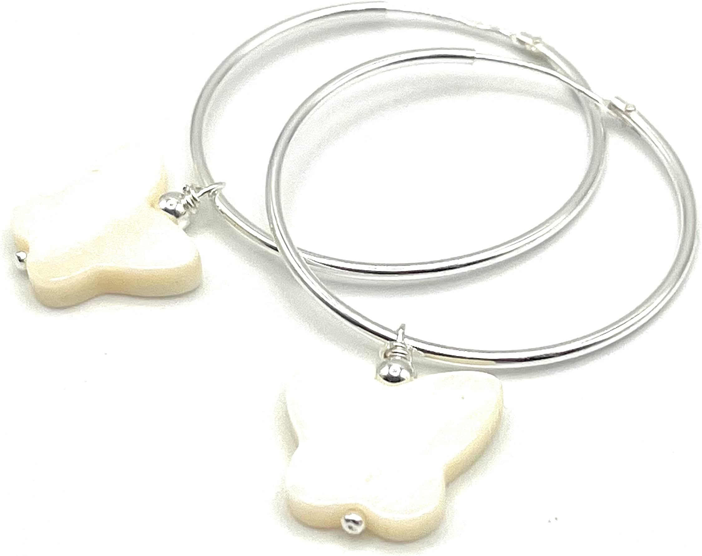 HandmadeWhite Butterfly Hoops, 925 Sterling Silver, Mother of Pearl Earrings, Italian Jewelry, Birthday Gift for Wife, Wedding Bijoux Made in Italy