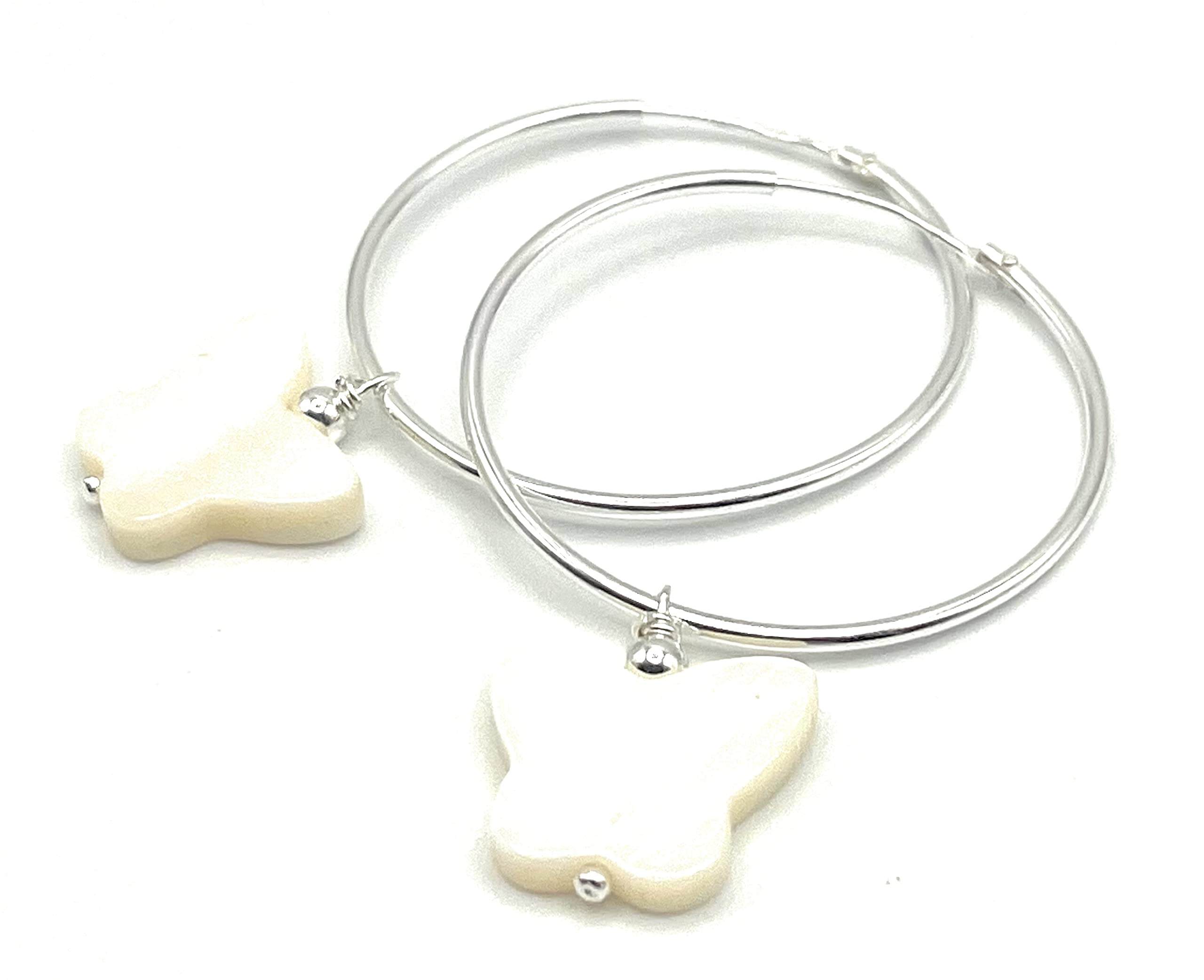 HandmadeWhite Butterfly Hoops, 925 Sterling Silver, Mother of Pearl Earrings, Italian Jewelry, Birthday Gift for Wife, Wedding Bijoux Made in Italy
