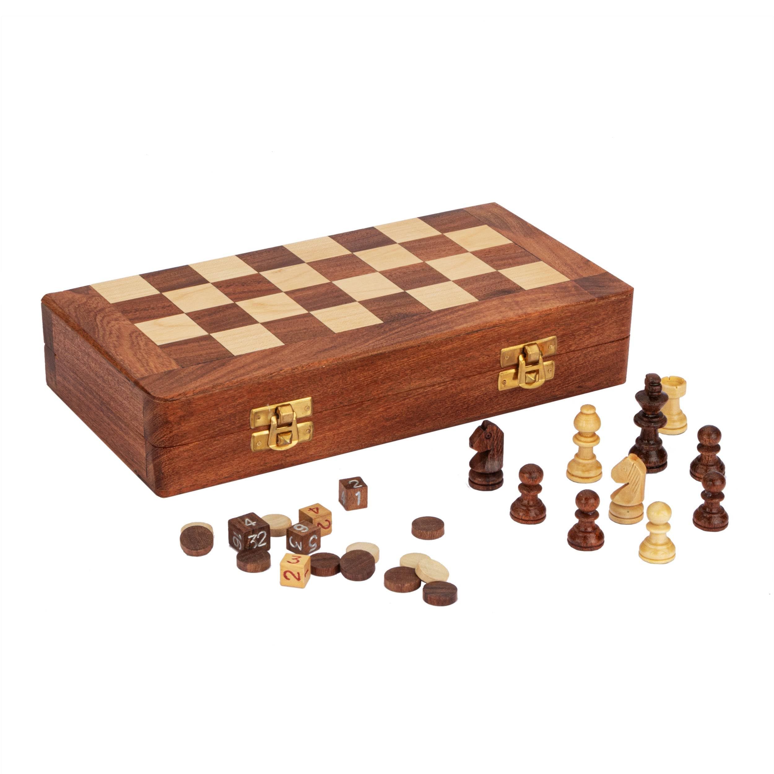 NKlaus Set di scacchi e backgammon in legno, 25,5 x 25,5 x 2,2 cm, decorazione retrò marittima, set di scacchi 15965