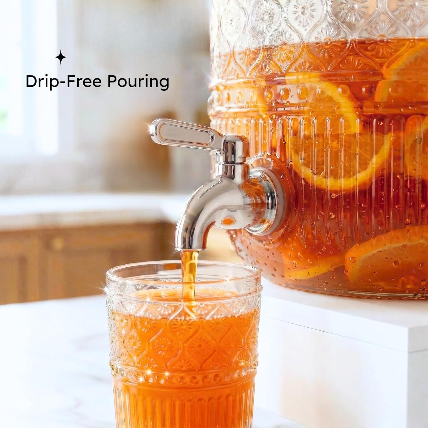 Godinger Drink Dispenser 2 Gallon, Large Glass Water Dispenser - (256oz) Clear