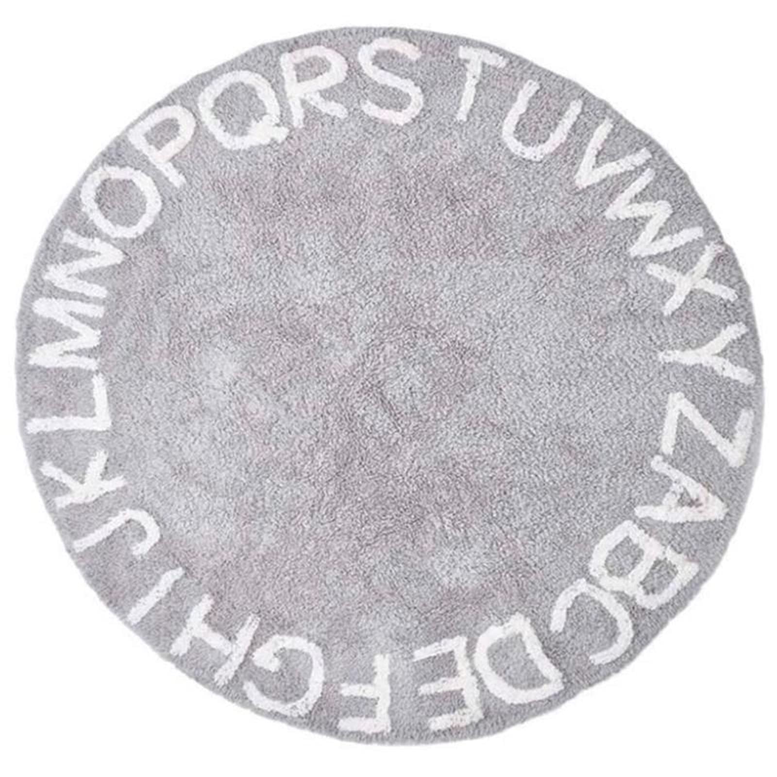 SWECOMZE Rund Weich Alphabet Kinder Teppiche rutschfeste Waschbare Kinder Pädagogischer Lernteppich für Schlafzimmer Wohnzimmer Spielteppich Für Kinderzimmer (Grau,120 * 120CM)