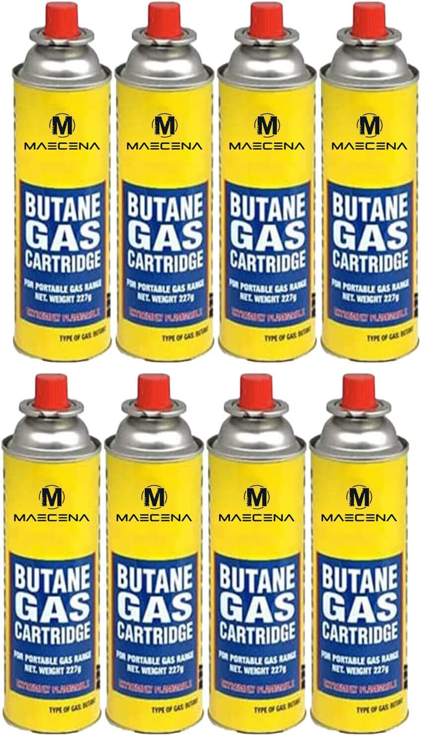 MAECENA Butane Gas Canister, Butane Gas Bottles for Camping Stove, BBQ, Heaters 8 Packe