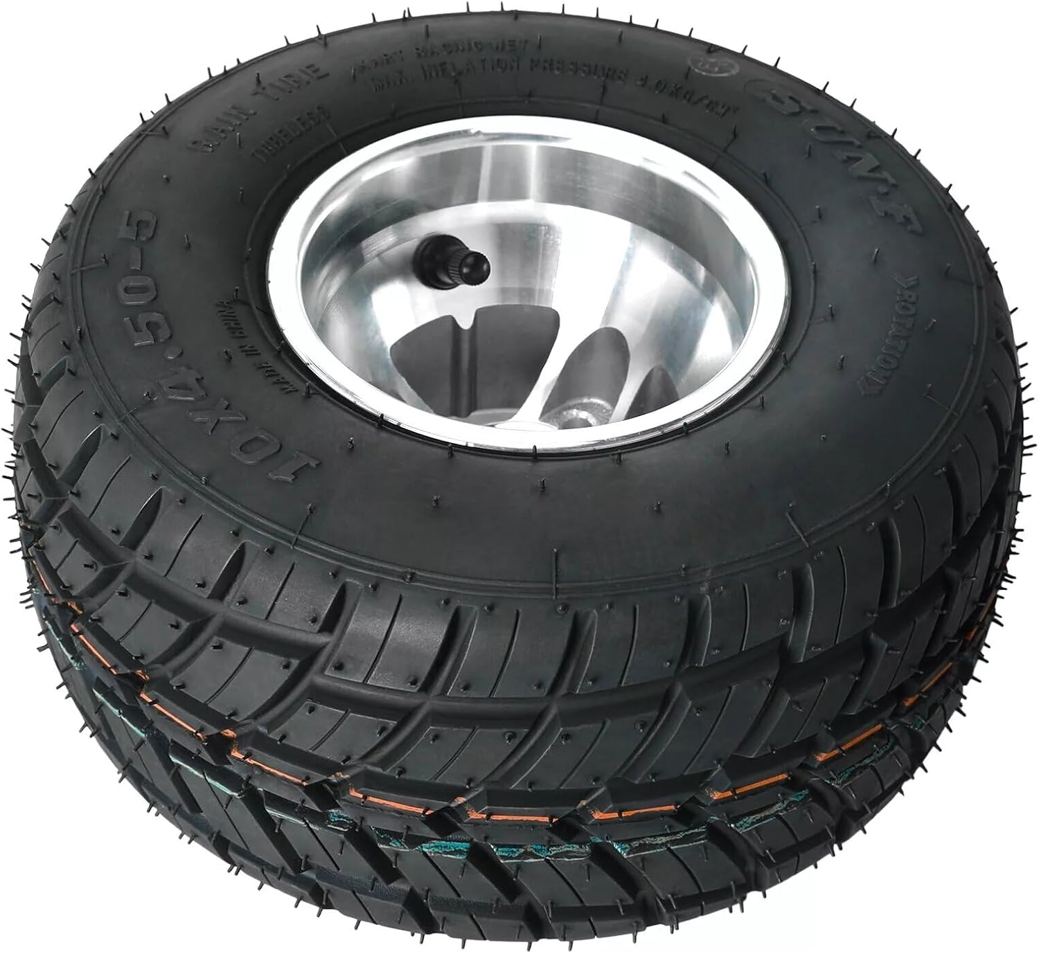 Complete Go Kart Rain Tire Kit 10x4.50-5 Front & 11x7.10-5 Rear Tubeless Tires with Aluminum Rims, Non-Smooth Tread Racing Wheels for Drift Trike Mini Bike Quad 3 Stud 50mm Bolt Pattern Wet Track