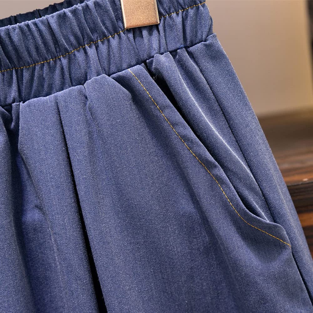 Gonna Donna,Gonna Longuette da Donna Gonna A Ombrello in Denim Plissettato A Vita Alta Elastica Blu con Tasca Plus Size Gonne Lunghe Casual A Trapezio A Trapezio per Ragazze Signore,XL