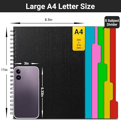 Miniatura 2 de EUSOAR Cuaderno de 5 materias con rayas universitarias, 1 paquete A4 de 11 x 8-12 pulgadas, papel de línea de 100 GSM, 120 hojas240 páginas,