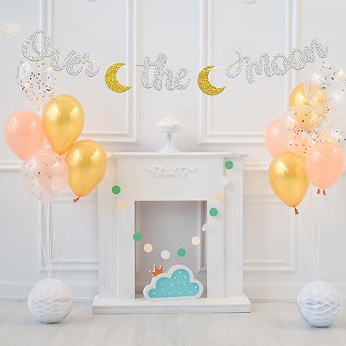 Miniatura 5 de Cartel sobre la luna, decoración de banderines para fiesta de cumpleaños del espacio exterior, suministros de decoración de baby shower con texto en