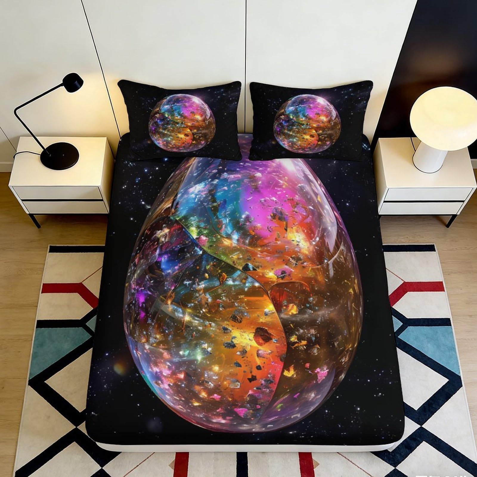 3D Printed Galaxy Starry Sky Fitted Sheet Microfiber Colourful Cosmic Nebula Mattress Cover Decor Bedroom 90x200x25cm