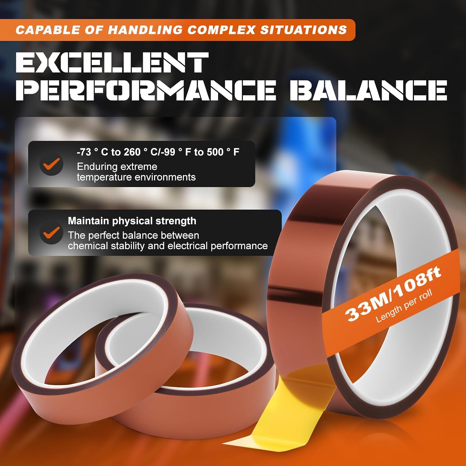 6 Rolls Polyimide Tape, High Temp Tape, Tape Heat Resistant with Silicone Adhesive, No Residue High Temperature Tape for PCB Soldering SMT Masking, 6 Sizes 1/8 1/4 2/5 1/2 25/32 1 inch x 108ft