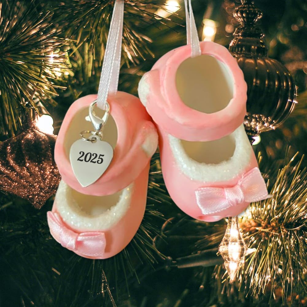 Baby Girl Shoe Ornament 2025 - Pink Bootie for New Parents, Birth, First Christmas and Everyday - Can Be Personalized - Image 7