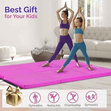 Matladin 6' Folding Tri-fold Gymnastics Gym Exercise Aerobics Mat, 6ft x 2ft x 2in PU Leather Tumbling Mats with Hook & Loop Fastener for Stretching Yoga Cheerleading Martial Arts