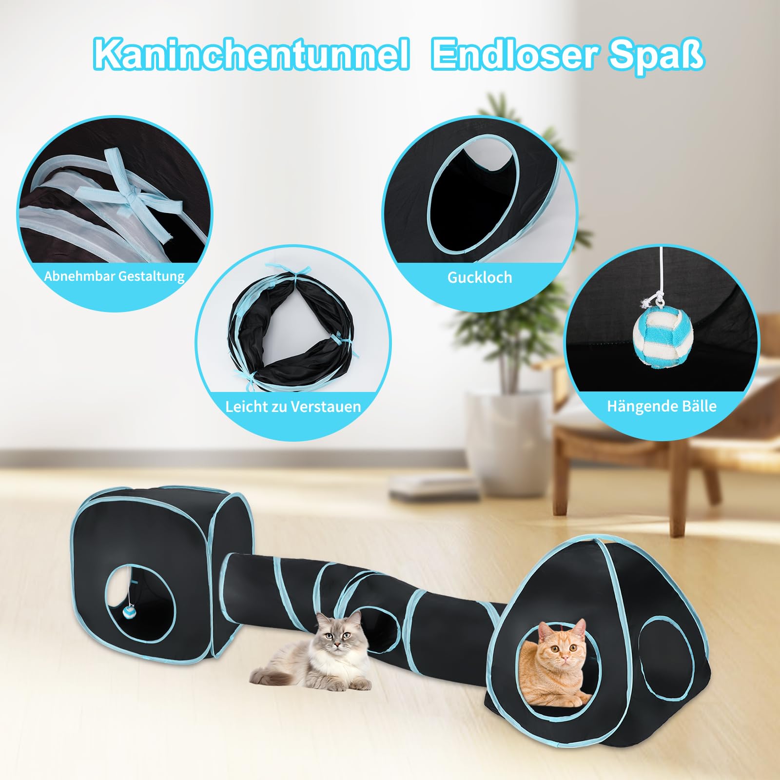 Tunnel Per Gatti Pieghevole Mfsdai - Gioco 3 In 1 Con Cubi E Tenda, Interattivo Per Divertimento Gatto
