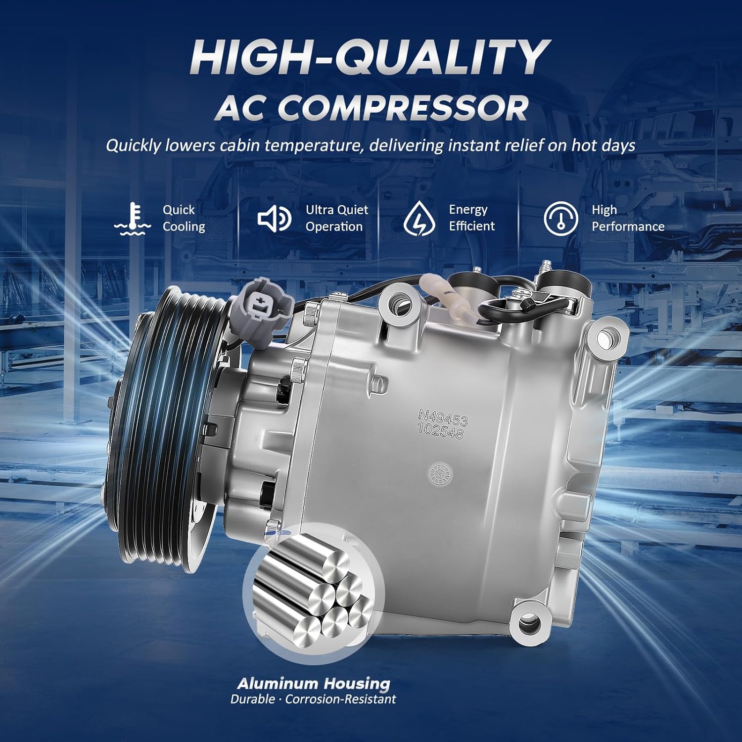 AC Compressor Compatible with Honda Civic 1.7L 2002 2003 2004 2005, CO 4914AC, 6511266, 0610061, 2004914AM