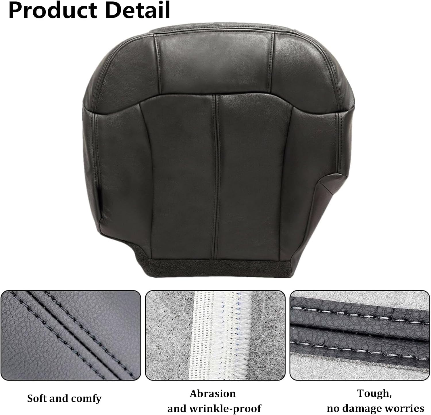 GXARTS Driver Side Bottom Replacement Leather Seat Cover Dark Graphite Gray #122 Compatible with Chevy Silverado Tahoe Suburban GMC Sierra 1999 2000 2001 2002