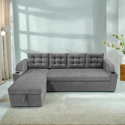 Grance LHS 6 Seater Corner Sofa Cum Bed Dark Grey