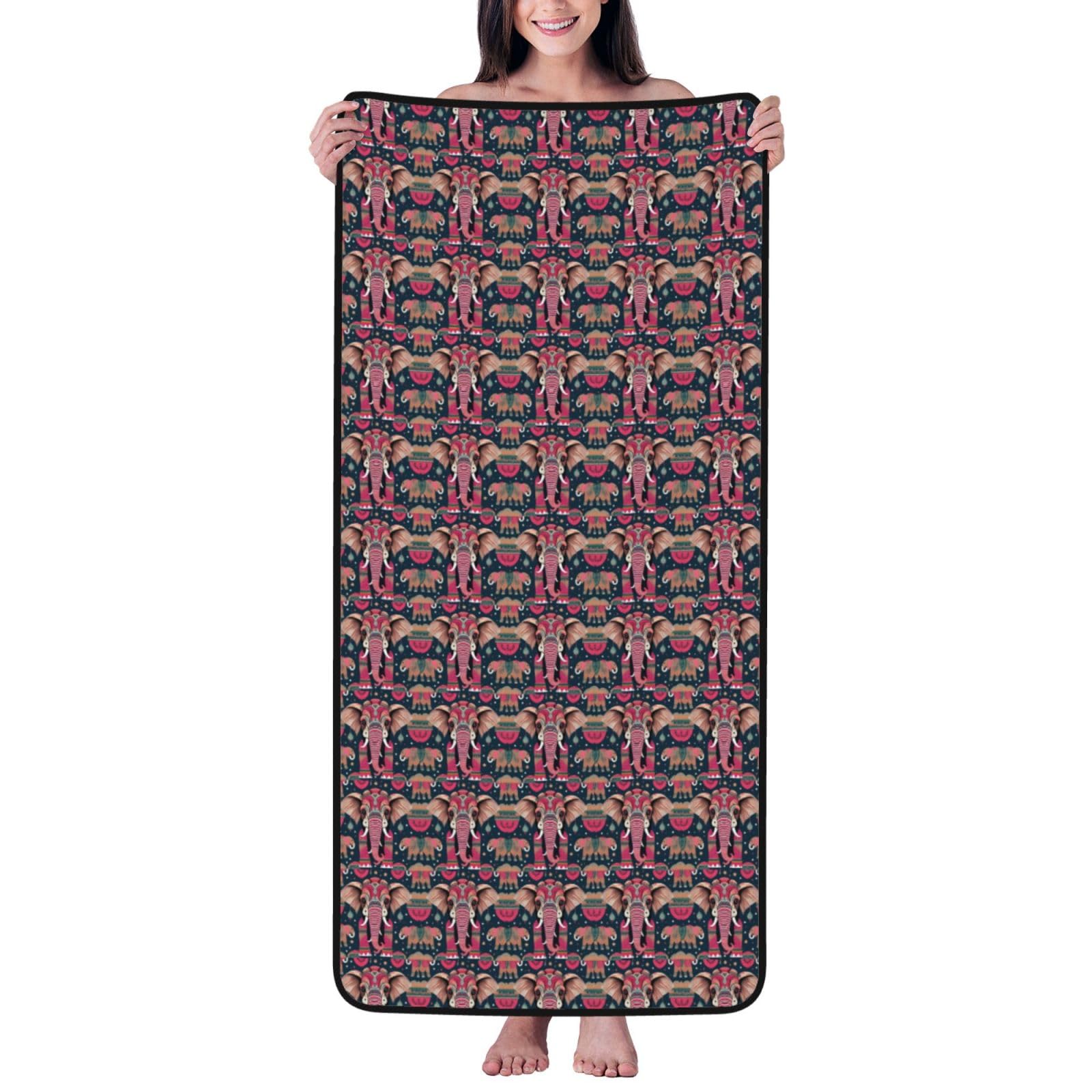 KPXXAQT Bohemian Elephant Pattern Print Coral Velvet Bath Towel Soft Absorbent Towels Home Vacation Or Summer Gifting