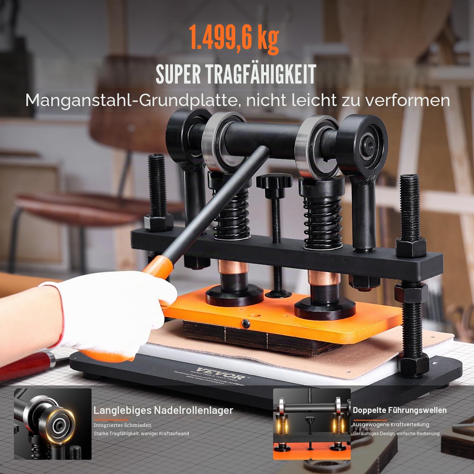 VEVOR Leder Stanzmaschine Manuelle Lederschneidemaschine 26 x 12 cm, Leder Prägemaschine 1,5 t Belastbare Leder-Stanzmaschine Geeignet für Leder, PVC/EVA-Schaumstoff, nicht Klebende Materialien