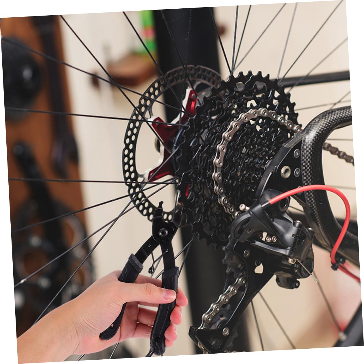 SUPVOX Alicates De Cierre De Gancho y Bucle Cortador De Cadena Herramienta De Cadena De Reparación De Bicicletas Alicates De Enlace De Bicicleta Black Acero Inoxidable Más Abs