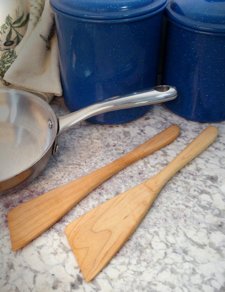 American Made Natural Hard Maple Wood Angled Spatulas, Set of 2 - Image 2