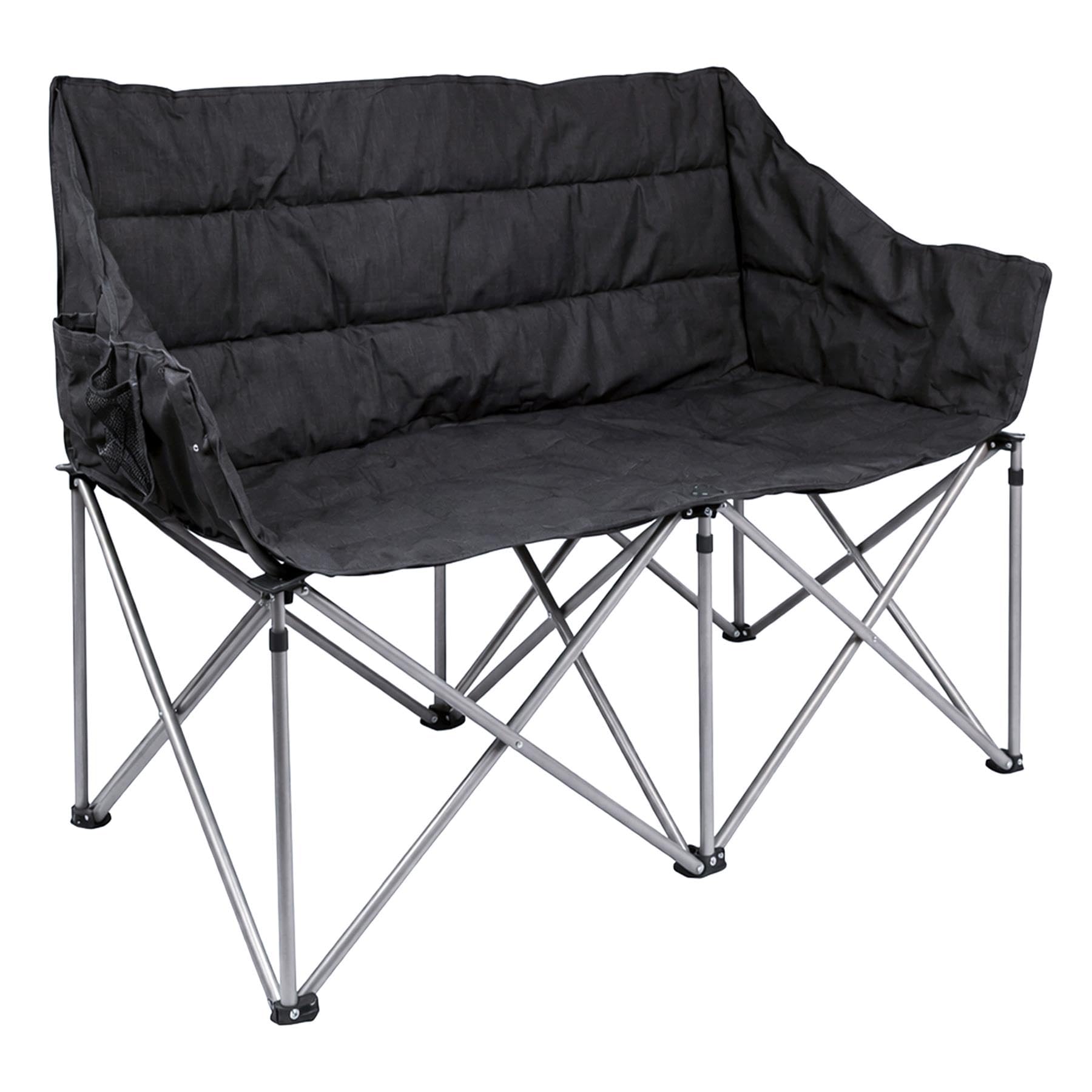 Harbour Housewares Folding Double Camping Chair – Black - 2 Seater Padded Outdoor Chair, Steel Frame, Foldable Portable Seating, Garden, Festival, Picnic & Beach Chair with Carry Bag & Storage Pockets