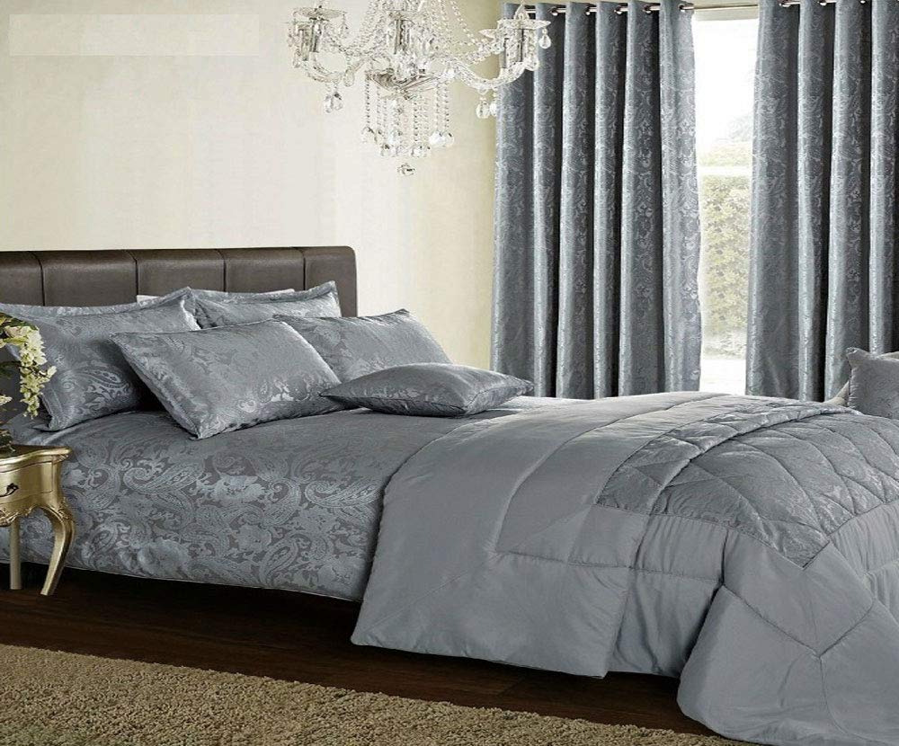 Householdfurnishing 3 piece Jacquard Comforter Paisley Quilted Bedspread With Oxford Pillow Shams (Bs/Silver, Double)