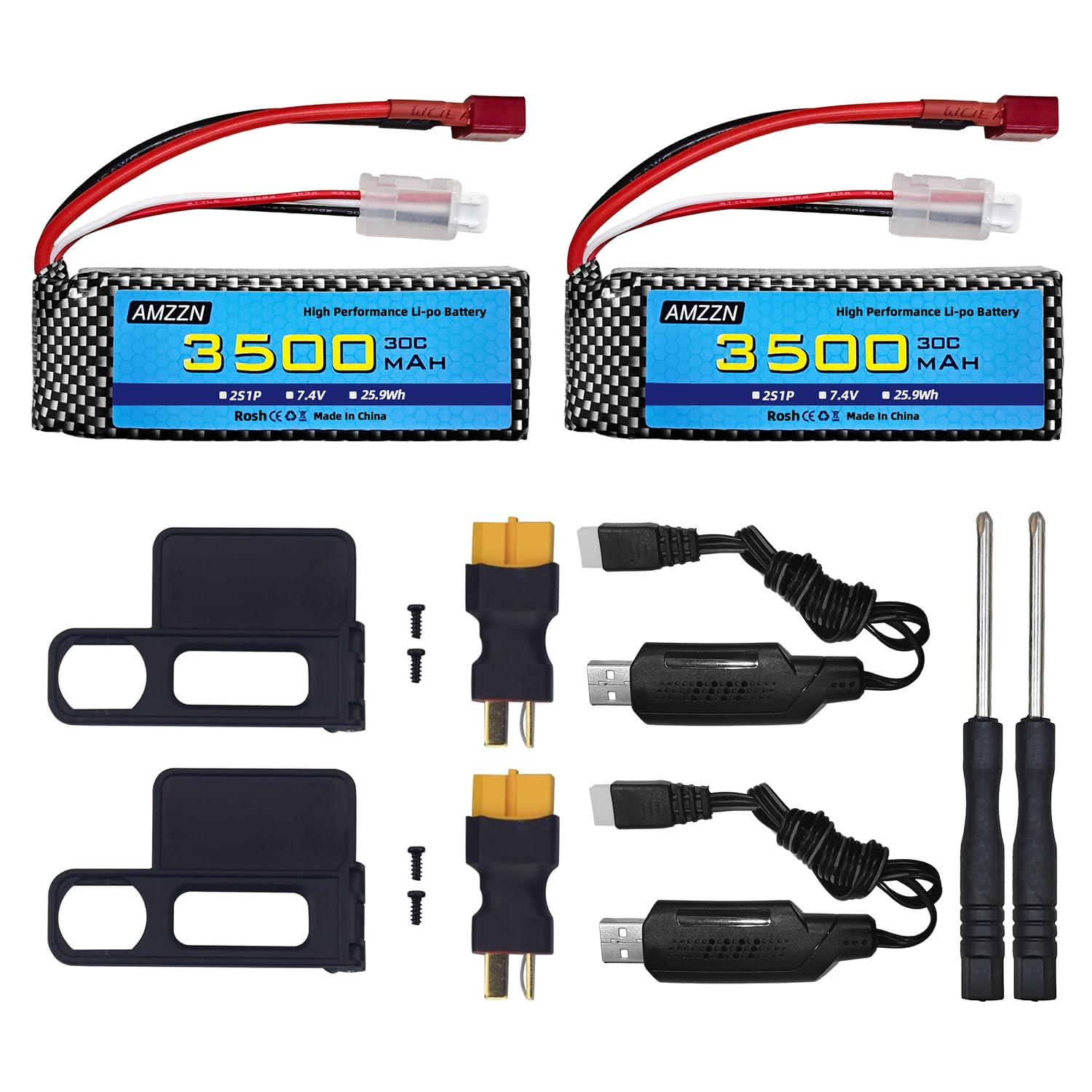 2PCS 7.4V 3500mah 30C 2S Lipo batteria T spina con caricabatterie 2-in-1 per MJX H16 H16P H16E H16GT H16BM H16DR H16PL 14301 RC auto ad alta velocità