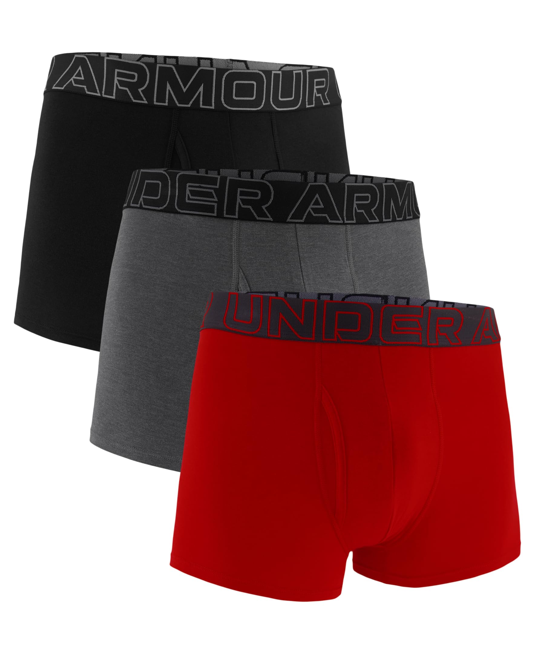 Under Armour Men's 3-Pack Performance Cotton Trunks, Boxer Briefs with 3" Inseam, All-Day Comfort, Castlerock Heather-Core, S (Pack of 3)