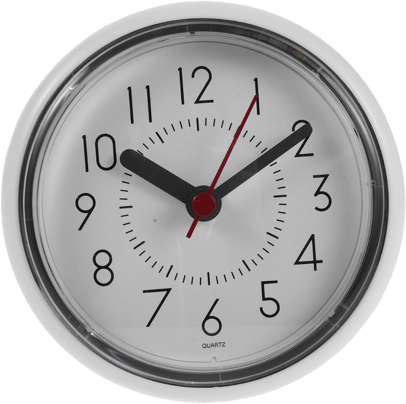 Waterproof Silent Bathroom Clock White with Suction Cup, Plastic Wall Mounted Shower Clock Easy Installation, Multifunctional Timepiece 4.1x4.1x2in for Kitchen and Toilet