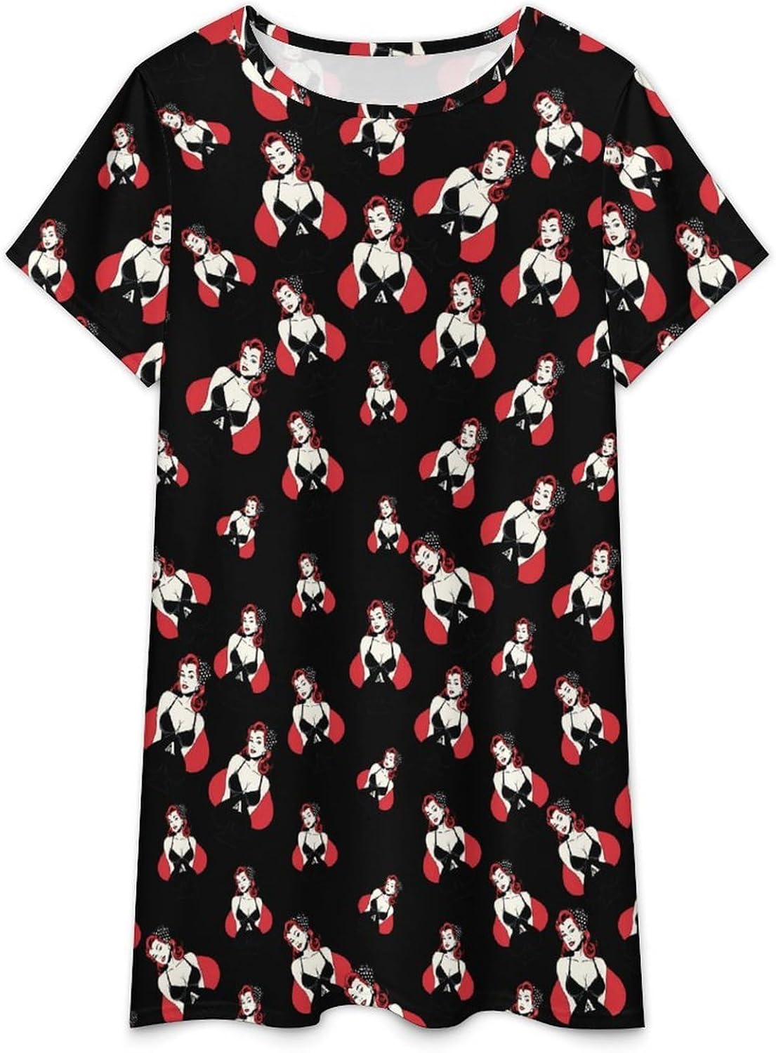 Pin Up Aces1 of Spades1 Poker Nightgowns for Women Short Sleeve Sleep Dress Casual Sleepshirt Night Gowns Pajamas