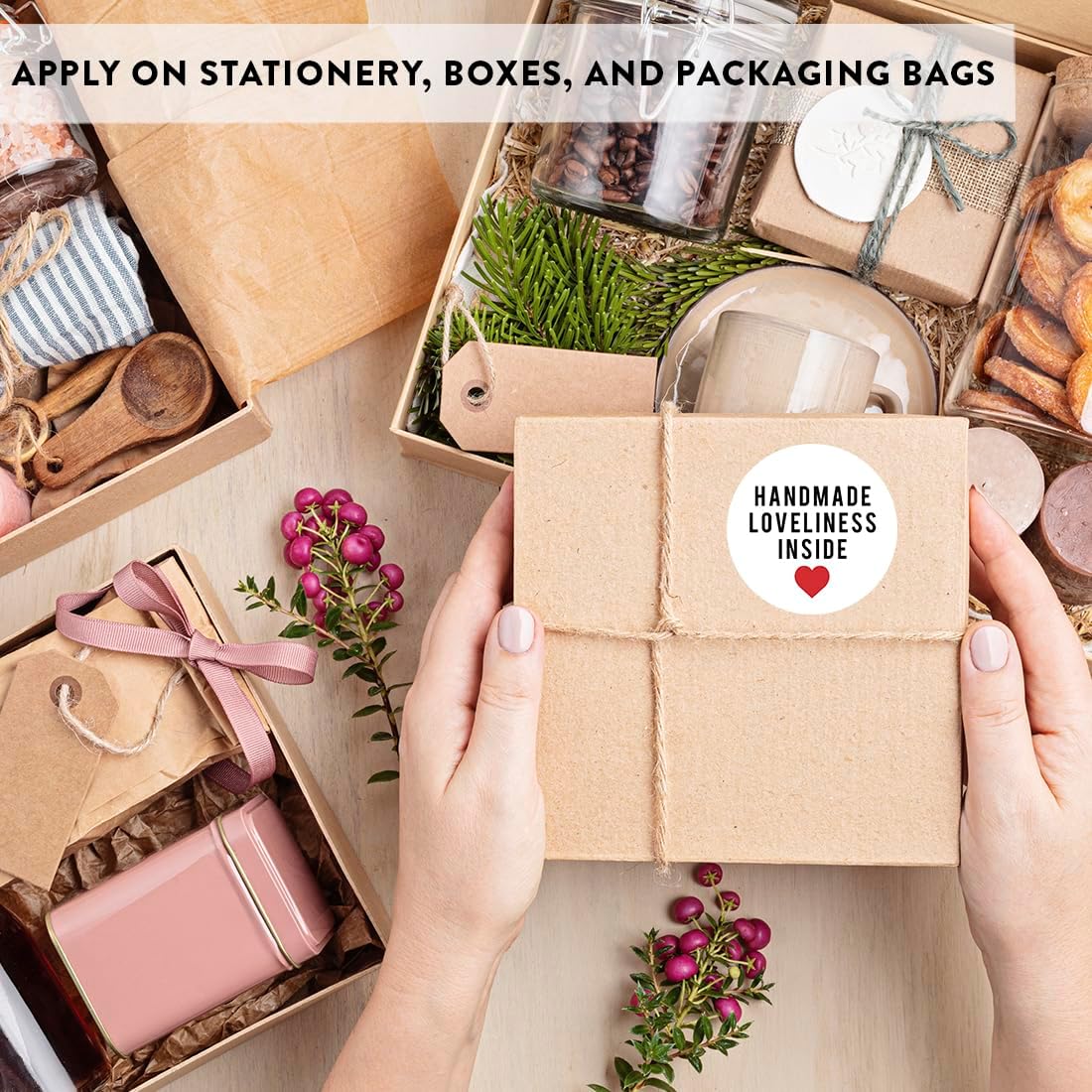 Andaz Press Round Small Business Sticker Labels, 120-Pack, Handmade Loveliness Inside, Handmade Stickers for Packaging, Product Labels for Small Business, Business Thank You Stickers